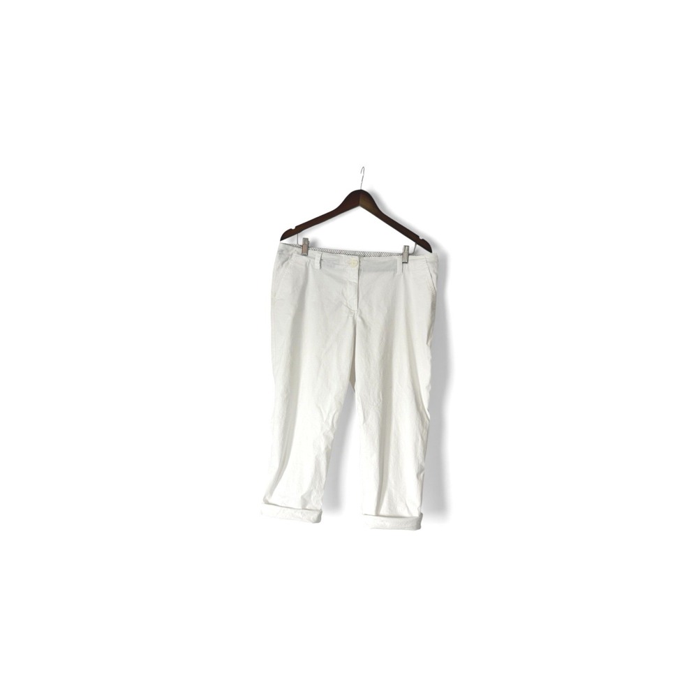 Crown & Ivy Womens White Chino Pants Size 14 Stretch Cotton Straight Leg Cropped